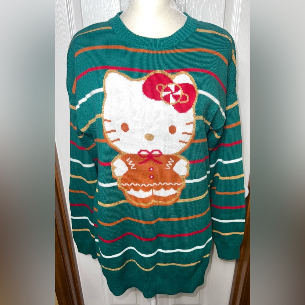 (READ) Hello Kitty Sweater Holiday Christmas Sweater Top Green/Multi XL (Like L)